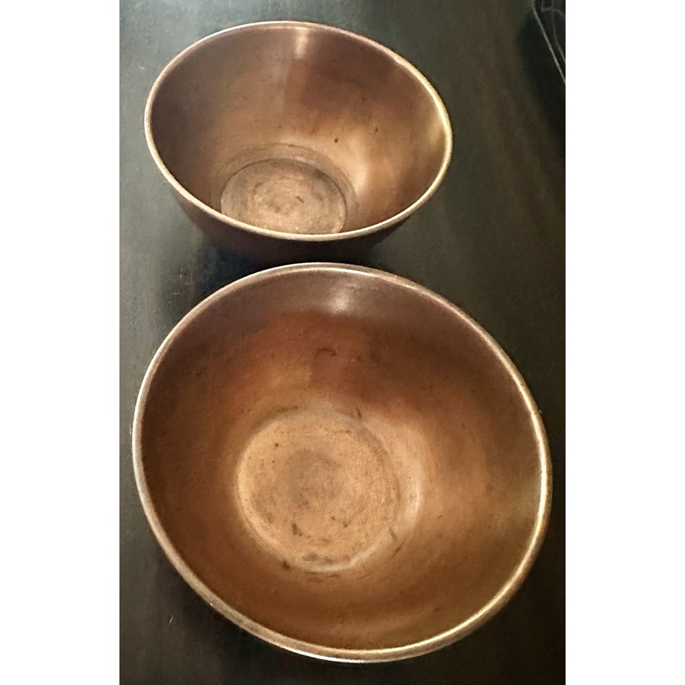 Two Medium 6 inch X 3 inch Pure Solid Copper Mixing Bowls Flat Bottom - Picture 5 of 5